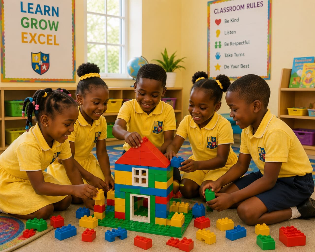 EBLIS kindergarten pupils building together with blocks in the classroom